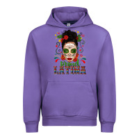 Tulip Proud Latina Skull Girl Messy Bun Urban Hoodie - texasbilliewilder