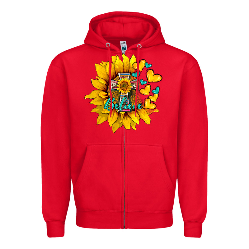 Western Sunflower  Cross Believe Zipper Hoodie by BarkalooDesign | Teevron