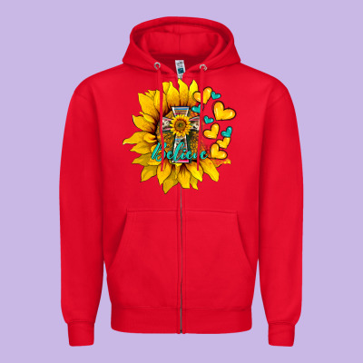 Western Sunflower  Cross Believe Zipper Hoodie Designed By Barkaloodesign