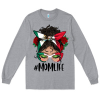 Heather Grey mexican mom life messy bun mama Long Sleeve Tee - BundleAndBundleShop