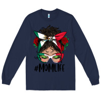 Navy mexican mom life messy bun mama Long Sleeve Tee - BundleAndBundleShop