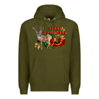 Army Green Merry Christmas Deer Premium Hoodie - LillyAllenDesigns