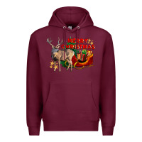 Burgundy Merry Christmas Deer Premium Hoodie - LillyAllenDesigns