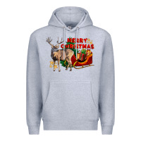 Heather Grey Merry Christmas Deer Premium Hoodie - LillyAllenDesigns