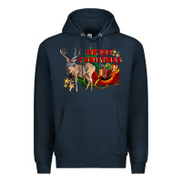 Navy Merry Christmas Deer Premium Hoodie - LillyAllenDesigns