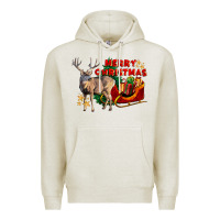 Oatmeal Heather Merry Christmas Deer Premium Hoodie - LillyAllenDesigns