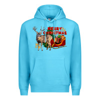 Ocean Blue Merry Christmas Deer Premium Hoodie - LillyAllenDesigns