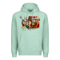 Seafoam Merry Christmas Deer Premium Hoodie - LillyAllenDesigns