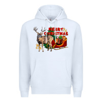 White Merry Christmas Deer Premium Hoodie - LillyAllenDesigns