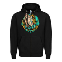 Black western praying hands prayer rosary  faith cross Zipper Hoodie - BarkalooDesign