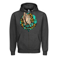 Charcoal Heather western praying hands prayer rosary  faith cross Zipper Hoodie - BarkalooDesign
