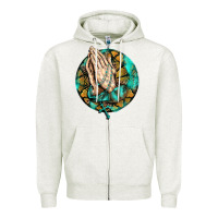 Oatmeal Heather western praying hands prayer rosary  faith cross Zipper Hoodie - BarkalooDesign