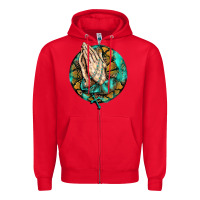 Red western praying hands prayer rosary  faith cross Zipper Hoodie - BarkalooDesign