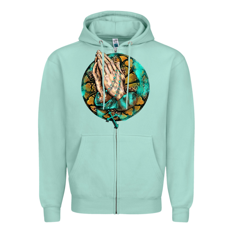 Western Praying Hands Prayer Rosary  Faith Cross Zipper Hoodie by BarkalooDesign | Teevron
