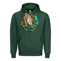 Sports Green western praying hands prayer rosary  faith cross Zipper Hoodie - BarkalooDesign