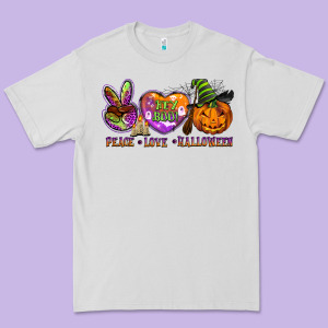 Peace Love Halloween Premium Tee Designed By Barkaloodesign