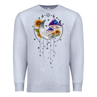 Heather Grey moon and mushrooms with sunflower Premium Sweatshirt - MaliasSmallBusiness