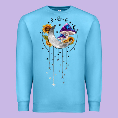 Moon And Mushrooms With Sunflower Premium Sweatshirt Designed By Maliassmallbusiness