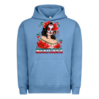 Pigment Pebble Blue Mexicana with Skull Girl Urban Hoodie - texasbilliewilder