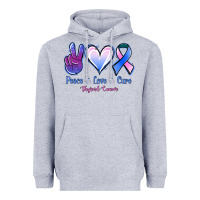 Heather Grey Peace love cure Thyroid Cancer Heavyweight Hoodie - NancyCooperArtShop