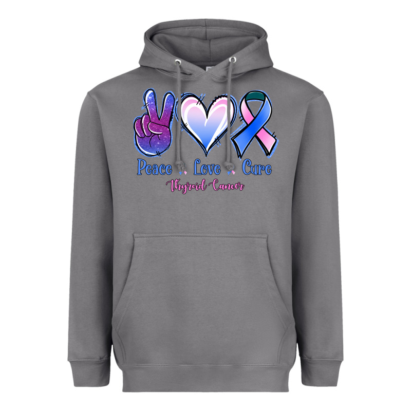 Peace Love Cure Thyroid Cancer Heavyweight Hoodie by NancyCooperArtShop | Teevron
