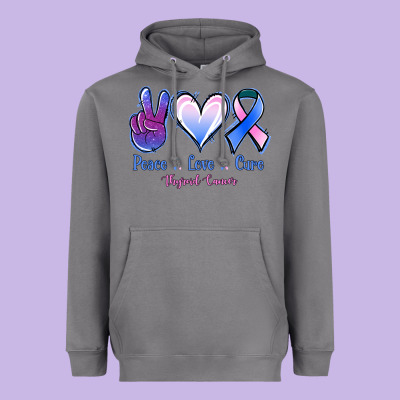 Peace Love Cure Thyroid Cancer Heavyweight Hoodie Designed By Nancycooperartshop
