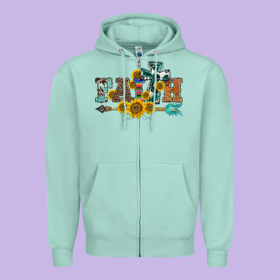 Western Faith Arrow Sunflowers Zipper Hoodie Designed By Barkaloodesign
