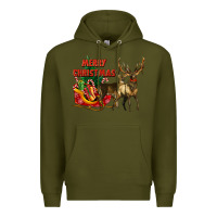 Army Green merry christmas two deers Premium Hoodie - LillyAllenDesigns