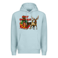 Blue Mist merry christmas two deers Premium Hoodie - LillyAllenDesigns