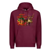 Burgundy merry christmas two deers Premium Hoodie - LillyAllenDesigns