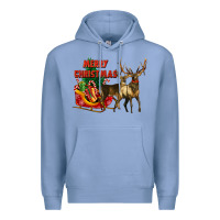 Colony Blue merry christmas two deers Premium Hoodie - LillyAllenDesigns