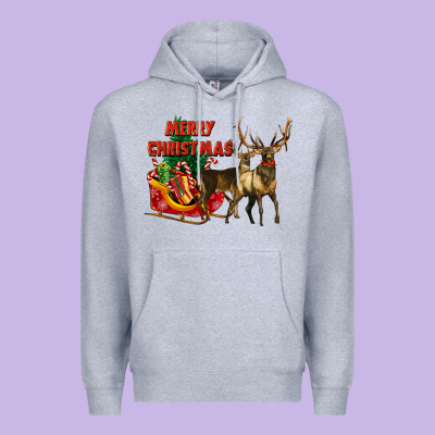 Merry Christmas Two Deers Premium Hoodie Designed By Lillyallendesigns