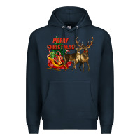 Navy merry christmas two deers Premium Hoodie - LillyAllenDesigns