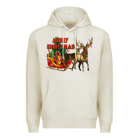 Oatmeal Heather merry christmas two deers Premium Hoodie - LillyAllenDesigns