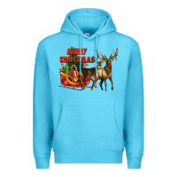 Ocean Blue merry christmas two deers Premium Hoodie - LillyAllenDesigns