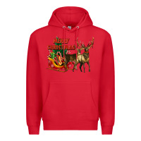 Red merry christmas two deers Premium Hoodie - LillyAllenDesigns