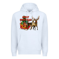 White merry christmas two deers Premium Hoodie - LillyAllenDesigns