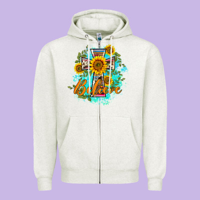 Western Belive Sunflowers Cross Zipper Hoodie Designed By Barkaloodesign