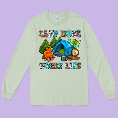 Camp More Worry Less Long Sleeve Tee Designed By Adodesignshop