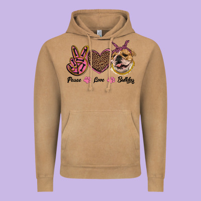 Peace Love Bulldog Vintage Hoodie Designed By Ranaportraitstore