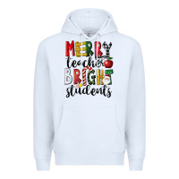 White Merry Teacher Bright Students Christmas Premium Hoodie - LillyAllenDesigns