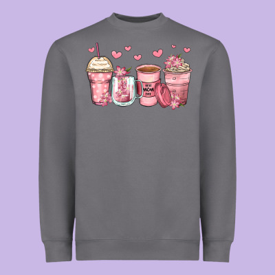 Mother's Day Floral Coffee Cups Heavyweight Sweatshirt Designed By Zillion Design Studio