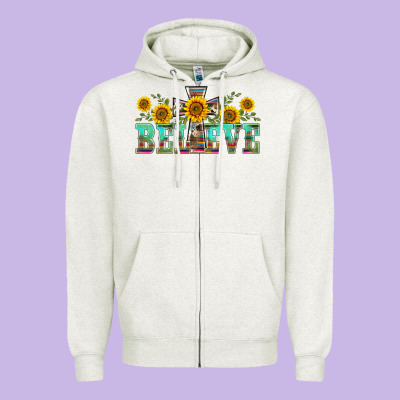 Western Believe Sunflowers Flowers Zipper Hoodie Designed By Barkaloodesign