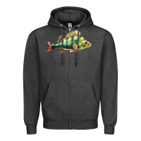 Charcoal Heather Perch Fish Zipper Hoodie - LillyAllenDesigns