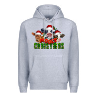 Heather Grey Mooey Christmas Cows Premium Hoodie - LillyAllenDesigns