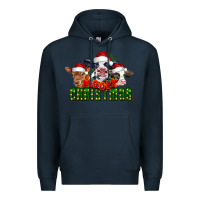Navy Mooey Christmas Cows Premium Hoodie - LillyAllenDesigns