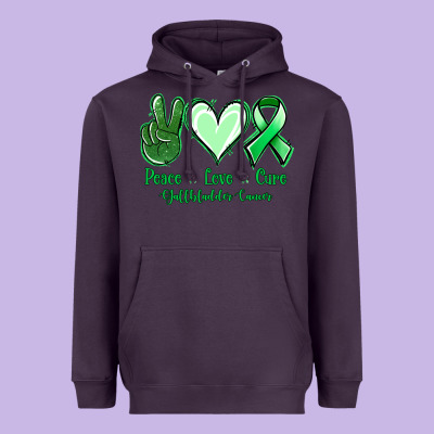 Peace Love Cure Gallbladder Cancer Heavyweight Hoodie Designed By Nancycooperartshop