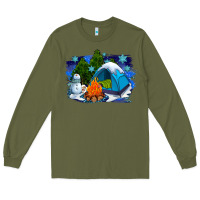 Army Green winter camping with camp fire Long Sleeve Tee - AdoDesignShop