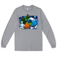 Heather Grey winter camping with camp fire Long Sleeve Tee - AdoDesignShop