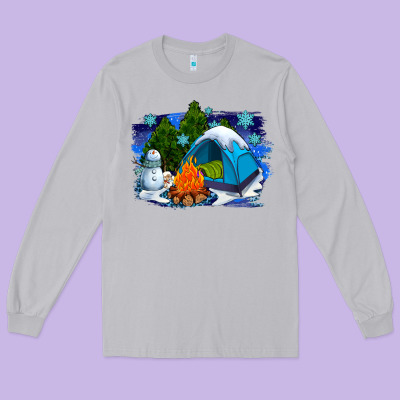 Winter Camping With Camp Fire Long Sleeve Tee Designed By Adodesignshop